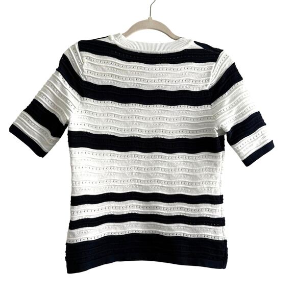 Nanette Lepore Striped Textured Knit Top XS, Navy and White - Picture 2 of 6